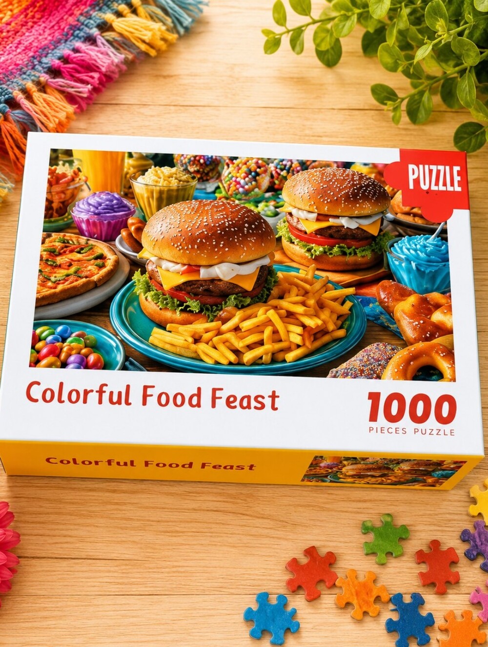 Colorful Food Feast 1000-Piece Puzzle - White & Yellow Box